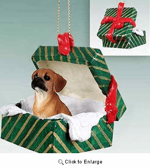 Puggle Gift Box Christmas Ornament Brown