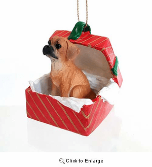 Puggle Gift Box Red Christmas Ornament