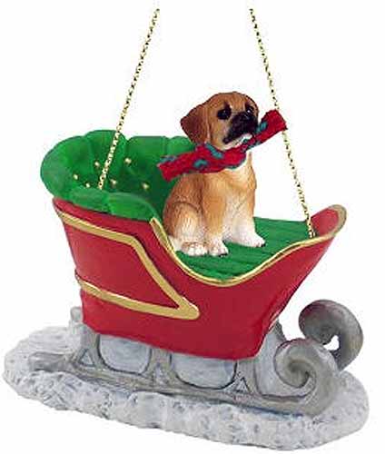 Puggle Sleigh Ride Christmas Ornament Brown