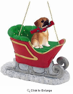 Puggle Sleigh Ride Christmas Ornament Brown