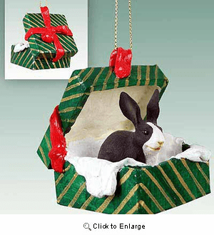 Rabbit Gift Box Christmas Ornament Black-White
