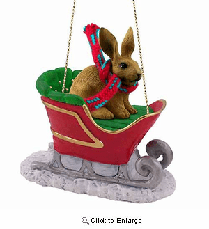 Rabbit Sleigh Ride Christmas Ornament Brown