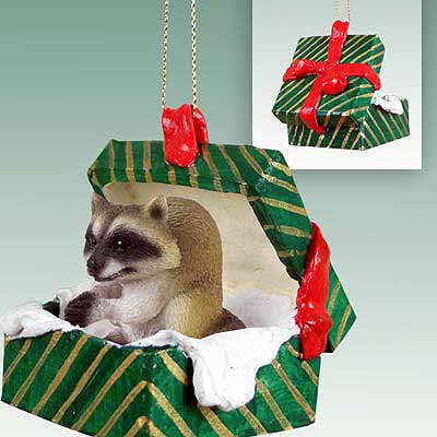 Raccoon Gift Box Christmas Ornament