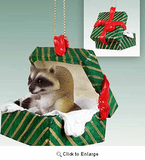 Raccoon Gift Box Christmas Ornament