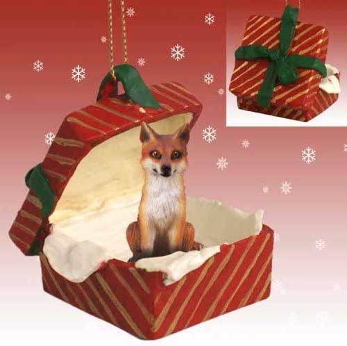 Red Fox Gift Box Red Christmas Ornament