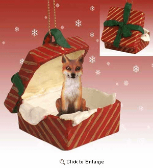 Red Fox Gift Box Red Christmas Ornament