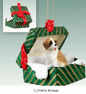Saint Bernard Gift Box Christmas Ornament Rough Coat