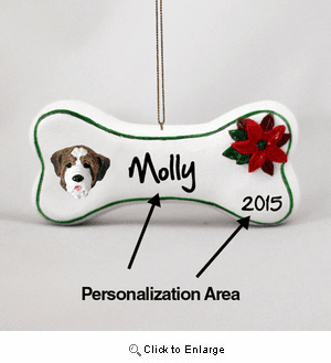 Saint Bernard Personalized Dog Bone Christmas Ornament Smooth Coat