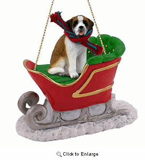 Saint Bernard Sleigh Ride Christmas Ornament Smooth Coat