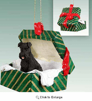 Schnauzer Gift Box Christmas Ornament Black Uncropped