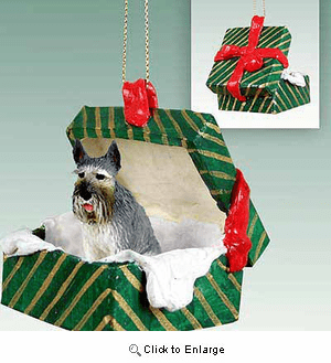 Schnauzer Gift Box Christmas Ornament Giant Gray