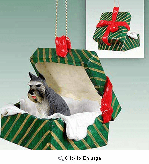 Schnauzer Gift Box Christmas Ornament Gray