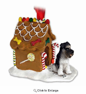 Schnauzer Gingerbread House Christmas Ornament Gray Uncropped