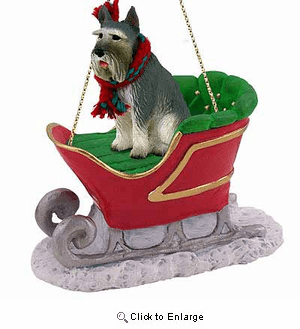 Schnauzer Sleigh Ride Christmas Ornament Giant Gray