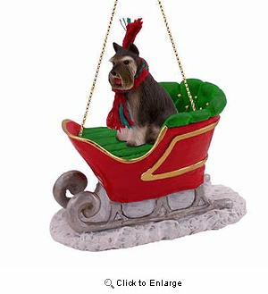 Schnauzer Sleigh Ride Christmas Ornament Gray