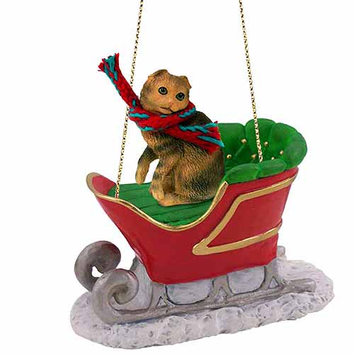 Scottish Fold Cat Sleigh Ride Christmas Ornament