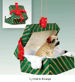 Shar Pei Gift Box Christmas Ornament Cream