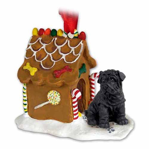 Shar Pei Gingerbread House Christmas Ornament Black