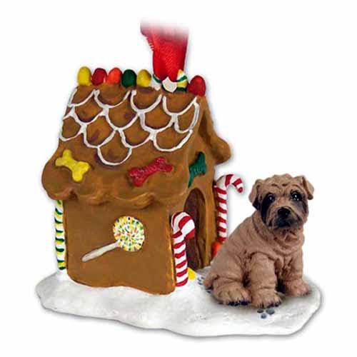 Shar Pei Gingerbread House Christmas Ornament Brown