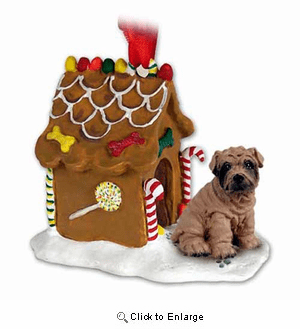Shar Pei Gingerbread House Christmas Ornament Brown