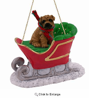 Shar Pei Sleigh Ride Christmas Ornament Brown