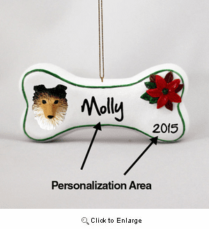 Shetland Sheepdog Personalized Dog Bone Christmas Ornament