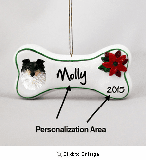 Shetland Sheepdog Personalized Dog Bone Christmas Ornament Tricolor