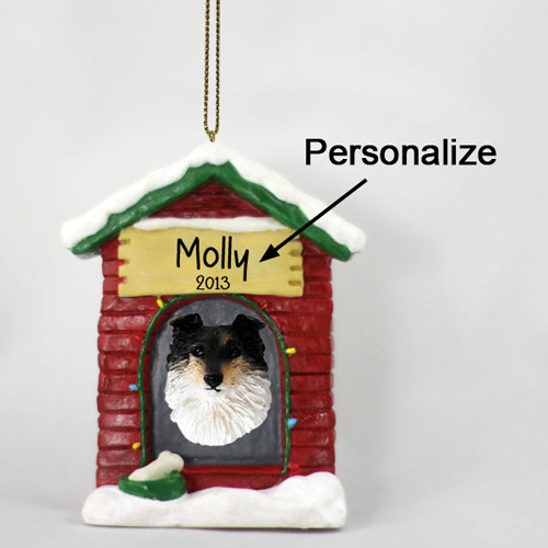 Shetland Sheepdog Personalized Dog House Christmas Ornament Tricolor