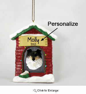 Shetland Sheepdog Personalized Dog House Christmas Ornament Tricolor