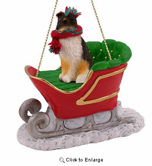 Shetland Sheepdog Sleigh Ride Christmas Ornament Tricolor