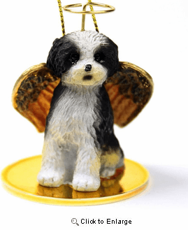Shih Tzu Angel Ornament Black-White Sport Cut