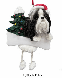 Shih Tzu Christmas Tree Ornament - Personalize (Black and White)