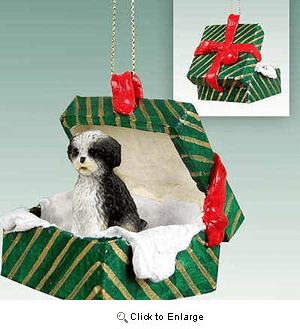 Shih Tzu Gift Box Christmas Ornament Black-White Sport Cut