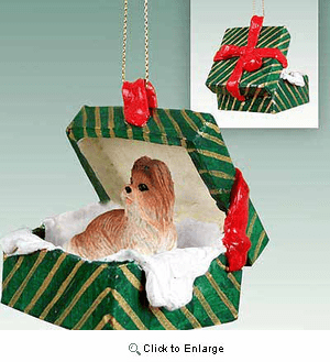 Shih Tzu Gift Box Christmas Ornament Tan