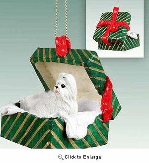 Shih Tzu Gift Box Christmas Ornament White