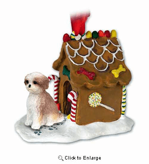 Shih Tzu Gingerbread House Christmas Ornament Tan Sport Cut