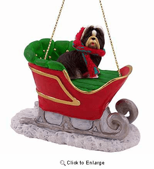 Shih Tzu Sleigh Ride Christmas Ornament Black-White