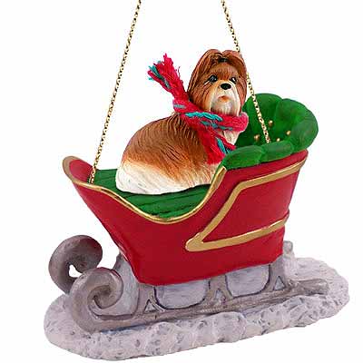 Shih Tzu Sleigh Ride Christmas Ornament Tan