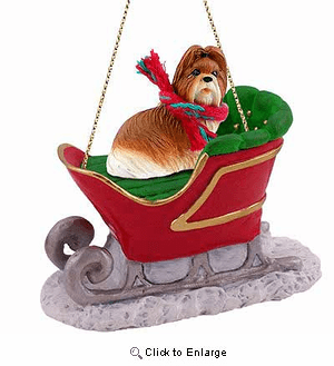 Shih Tzu Sleigh Ride Christmas Ornament Tan