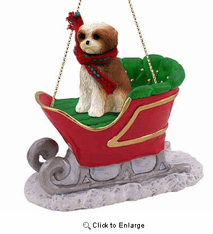 Shih Tzu Sleigh Ride Christmas Ornament Tan Sport Cut
