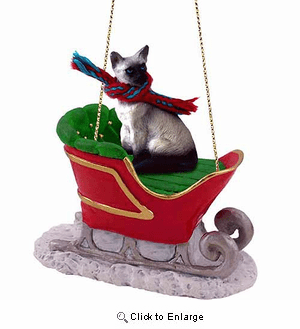 Siamese Cat Sleigh Ride Christmas Ornament