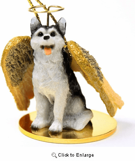 Siberian Husky Angel Ornament Black-White Brown Eyes