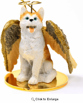 Siberian Husky Angel Ornament Red-White Blue Eyes
