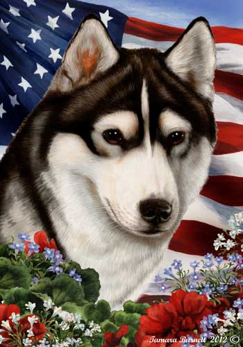 Siberian Husky House Flag Black-White