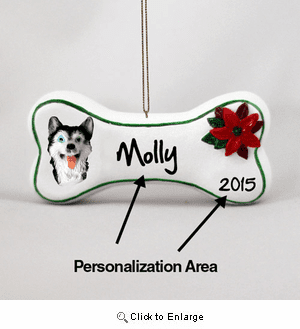 Siberian Husky Personalized Dog Bone Christmas Ornament