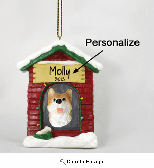 Siberian Husky Personalized Dog House Christmas Ornament Red-White Blue Eyes