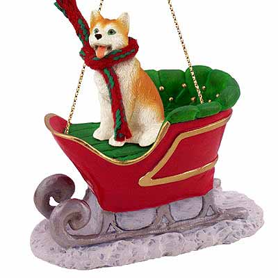 Siberian Husky Sleigh Ride Christmas Ornament Black-White Blue Eyes ...