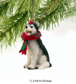 Siberian Husky Tiny One Christmas Ornament Black-White Blue Eyes