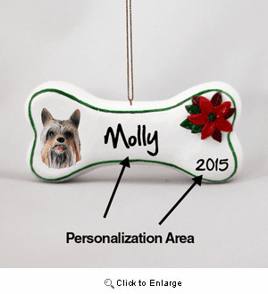 Silky Terrier Personalized Dog Bone Christmas Ornament