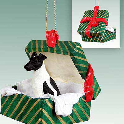 Smooth Fox Terrier Gift Box Christmas Ornament Black-White